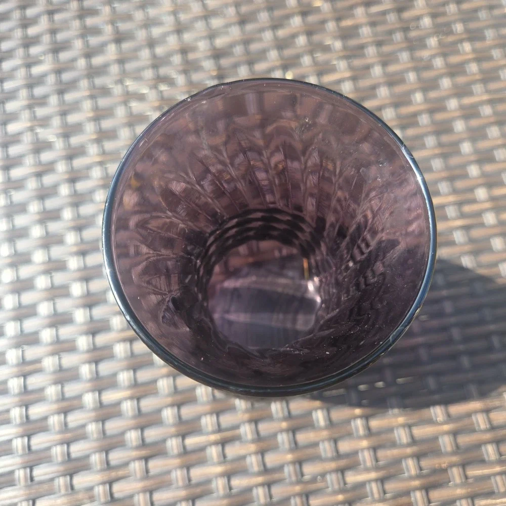 Vintage Indiana Glass Vase Purple Amethyst Plum Swirl W/Center Rings ~6.5